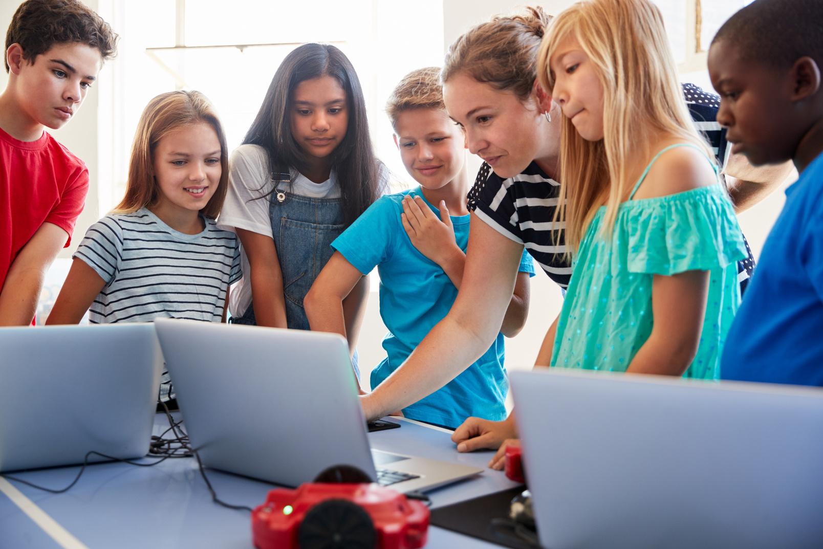 Group of Students in after School Computer Coding Class Learning