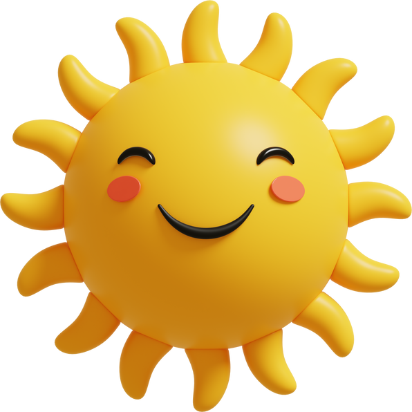 3D Sun Emoji.Happy sun, funny cute character.